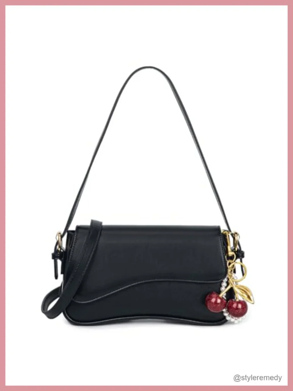 Women's Hobo Crossbody Bag with Cherry Pendant, Adjustable Straps, Faux Leather